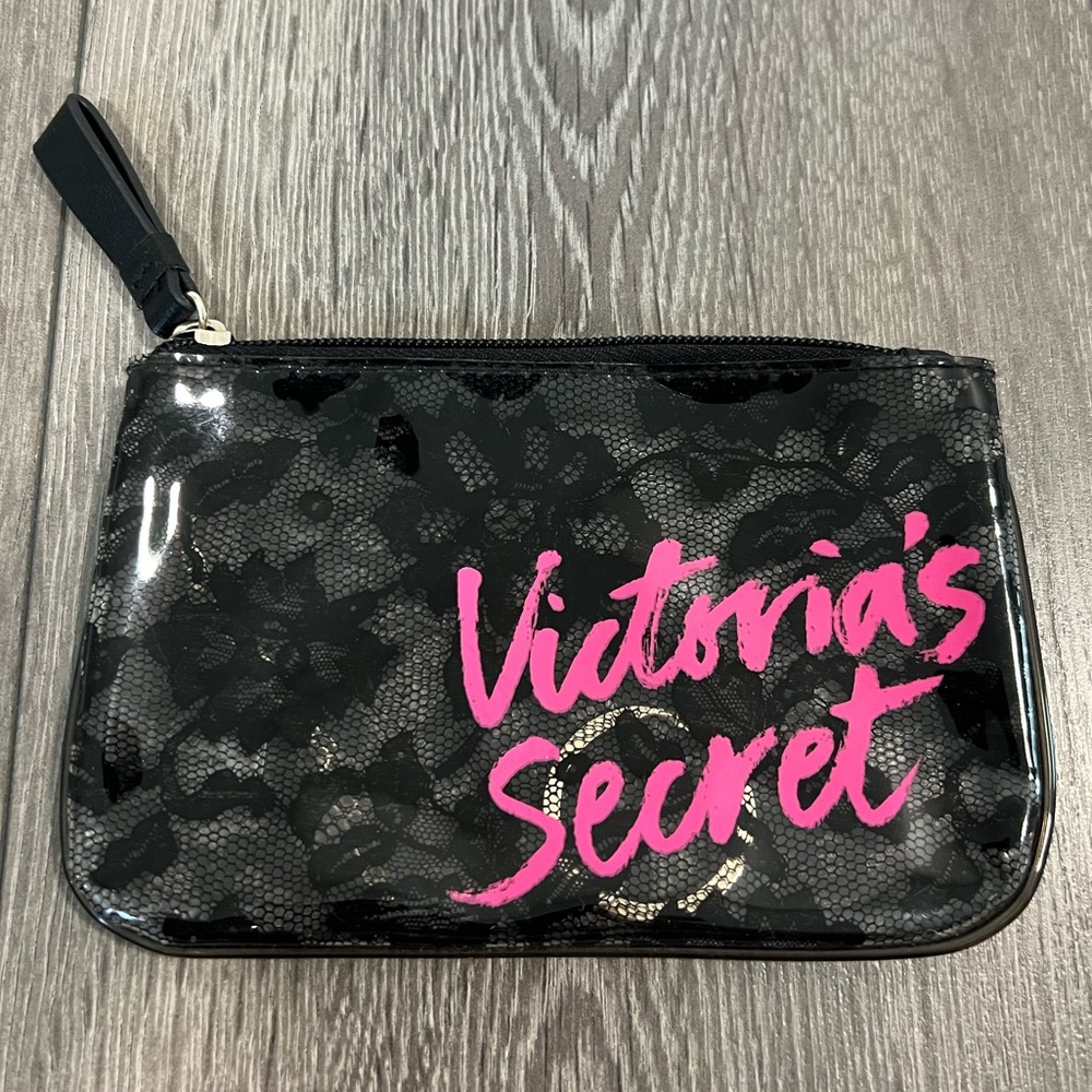 Victoria’s Secret Beauty Rush Black Lace Pink Gold Coin Pouch Makeup Bag Purse - Picture 5 of 5